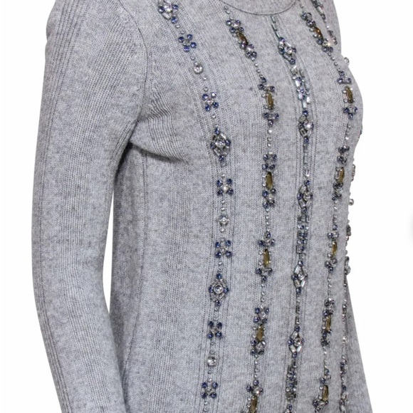 Tory Burch - Grey Knit Sweater w/ Rhinestone & Blue Gem Embellishments - Picture 6 of 15